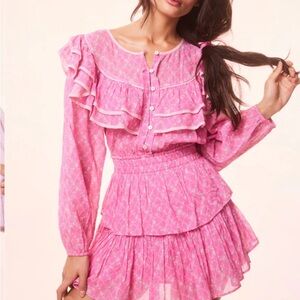 Pink Loveshackfancy floral long sleeve dress